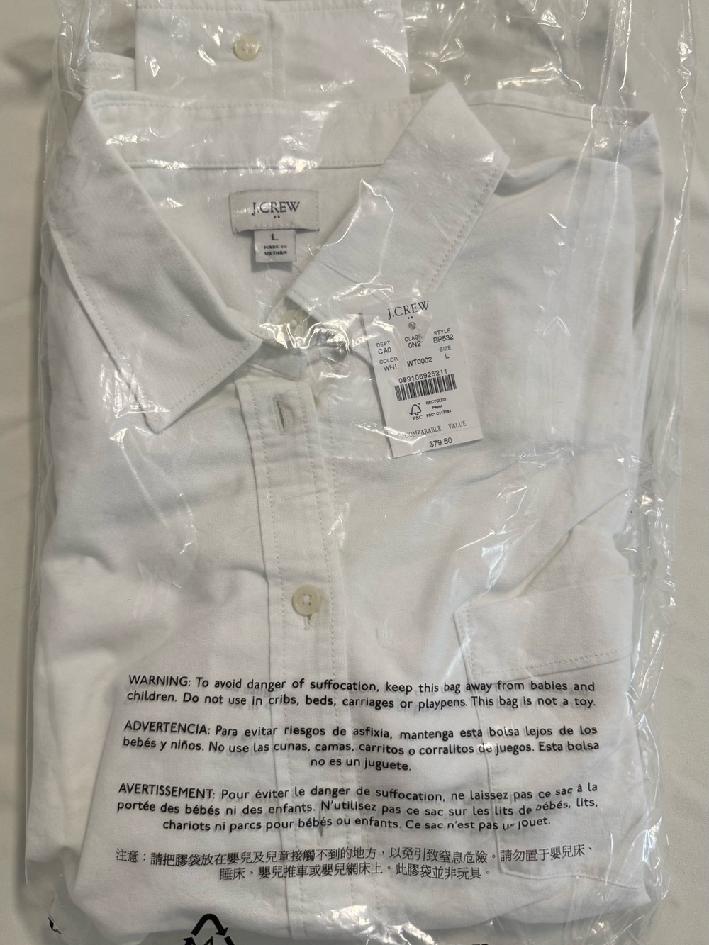 NWT J. Crew White 100% Cotton Casual Fitted Button-Down Shirt Size Large - Picture 3 of 14